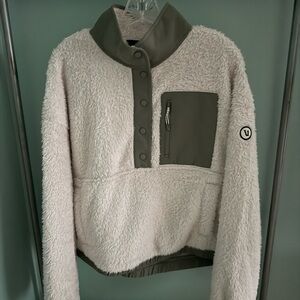 Vuori Cream and Olive Teddy Jacket